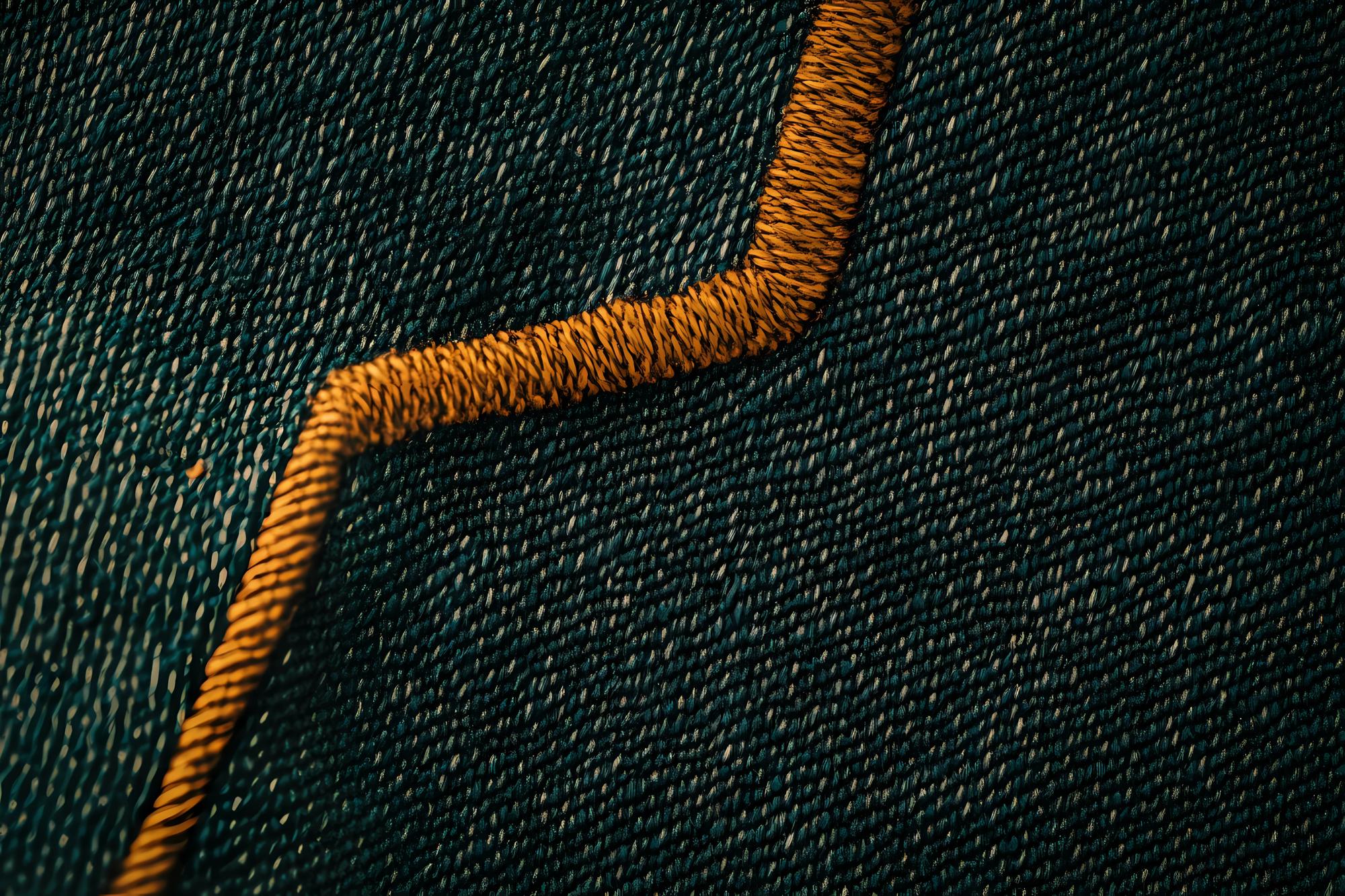 Close-up metallic thread embroidery on dark canvas